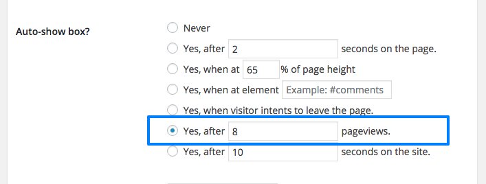 Pageview trigger setting in box options.