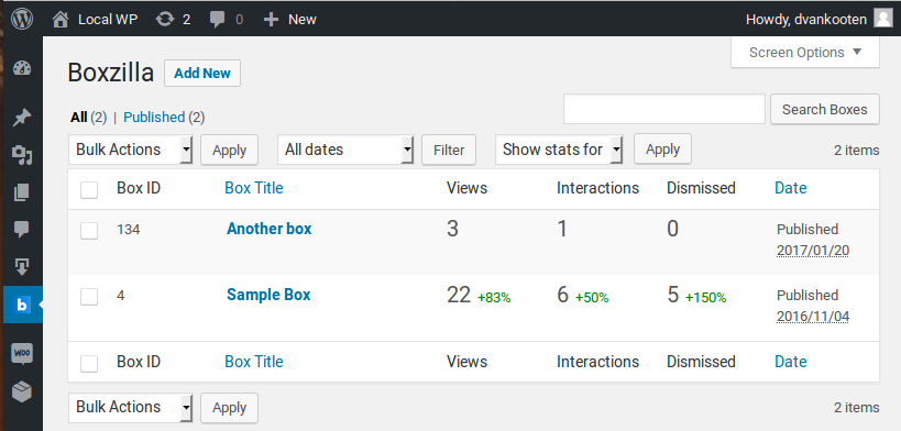 Statistics in your boxes overview