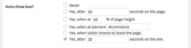 Time on Site setting in box options.